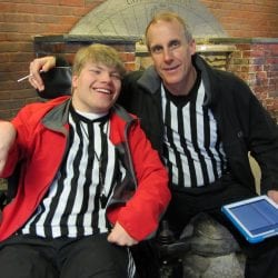 Cotting student and faculty member dressed up as referees for twin day